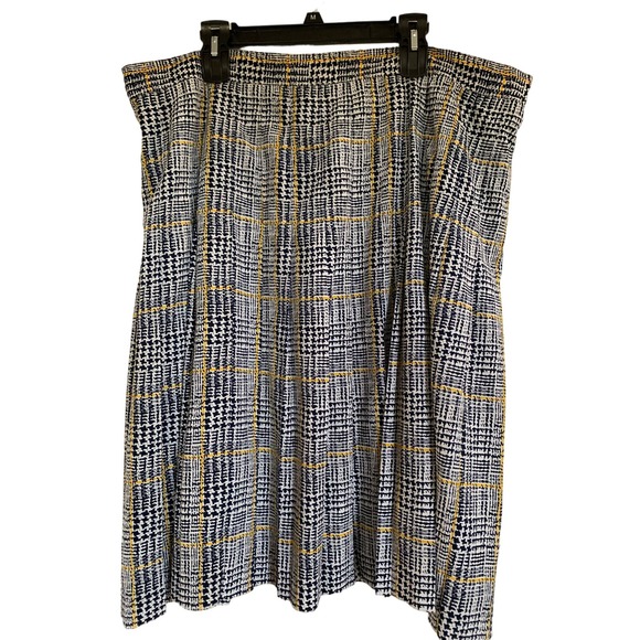 Kathryn Deene Pleated Skirt Blue Yellow Houndstooth Print - Picture 1 of 4